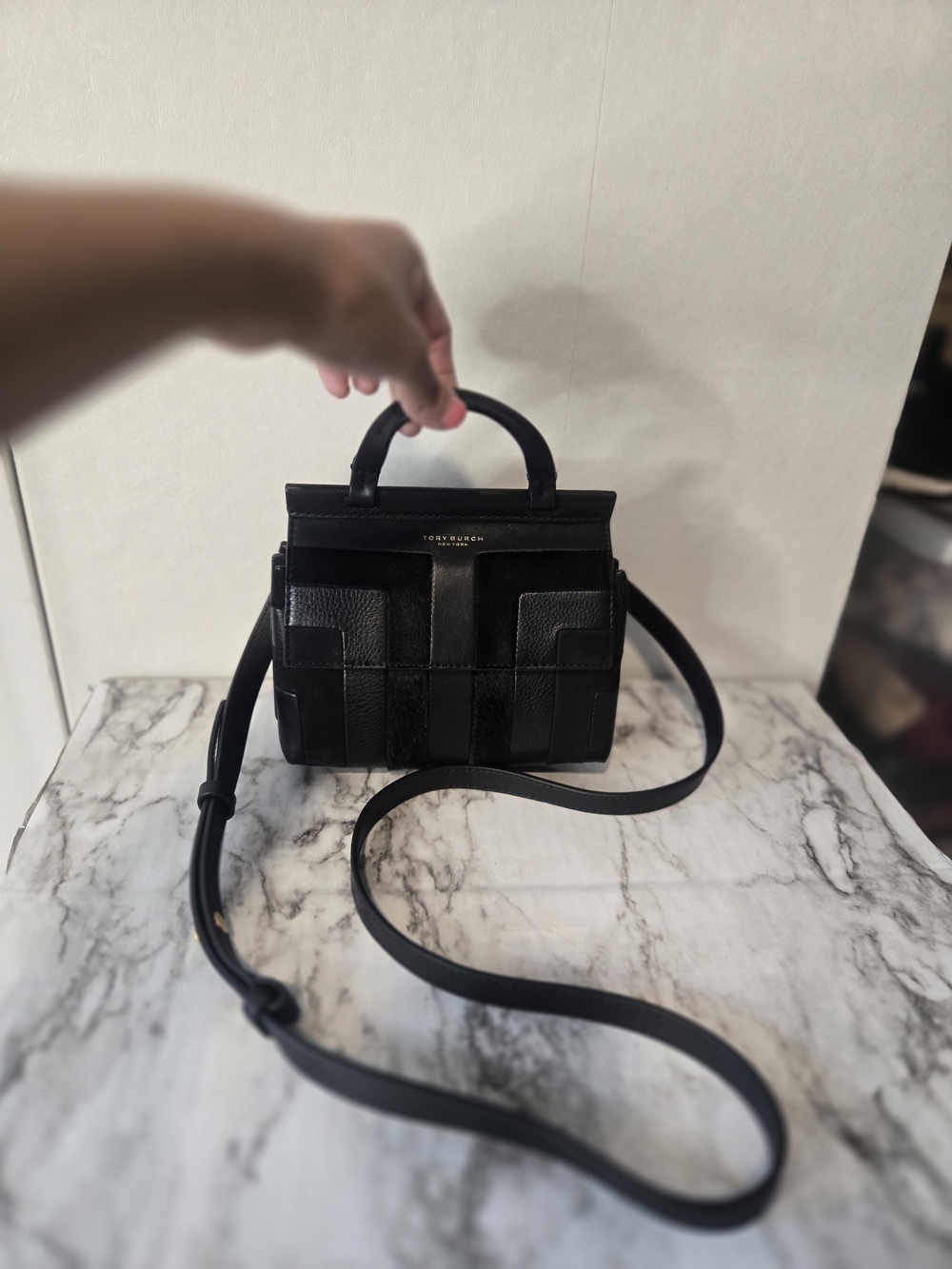Tory Burch Black Leather Top-Handle Crossbody Bag